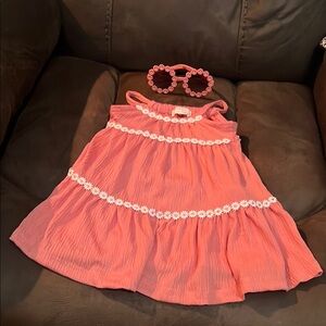 Charming Orange Kids Dress with Floral Accents and matching sunglasses, like new